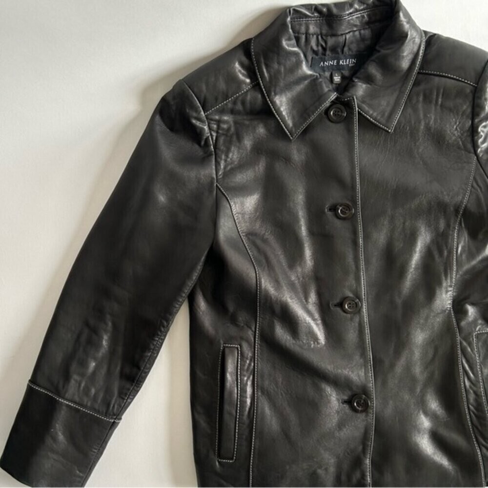Vintage Anne Klein Genuine Black Leather Jacket - Picture 11 of 16